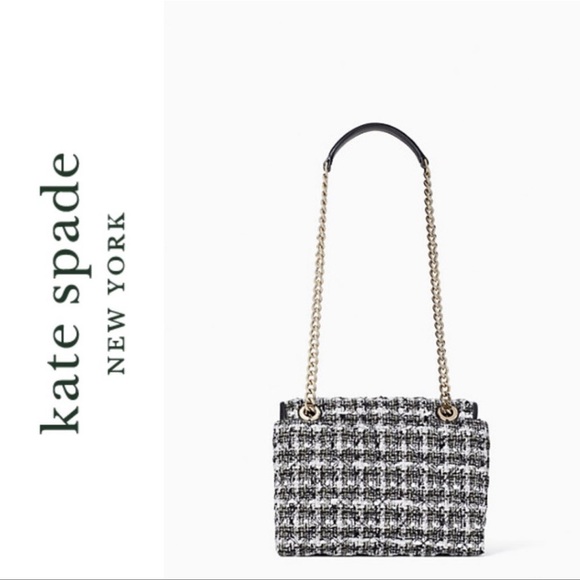 KATE SPADE-Chanel look tweed Blk & Wht Natalia Flap Crossbody Shoulder Bag NWT - Picture 6 of 16